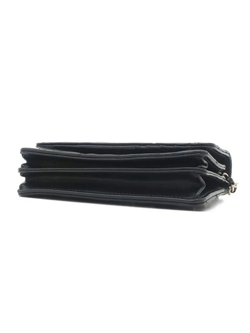 Chanel Chain Wallet Quilted Mini Lambskin Black Gold CC Logo Camellia 31